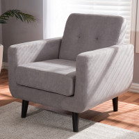 Baxton Studio R2017-Grey-CC Carina Mid-Century Modern Light Grey Fabric Upholstered Lounge Chair